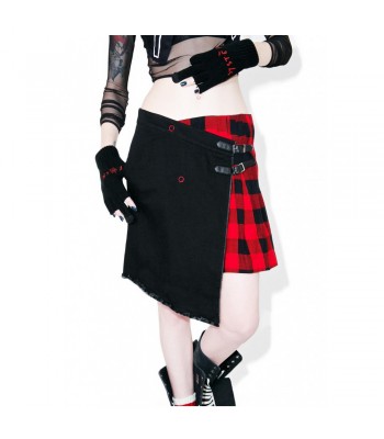 Women Fashion Plaid Skirt Sexy Utility Kilt Buckle Short Skirt Sultry Fashion Kilt